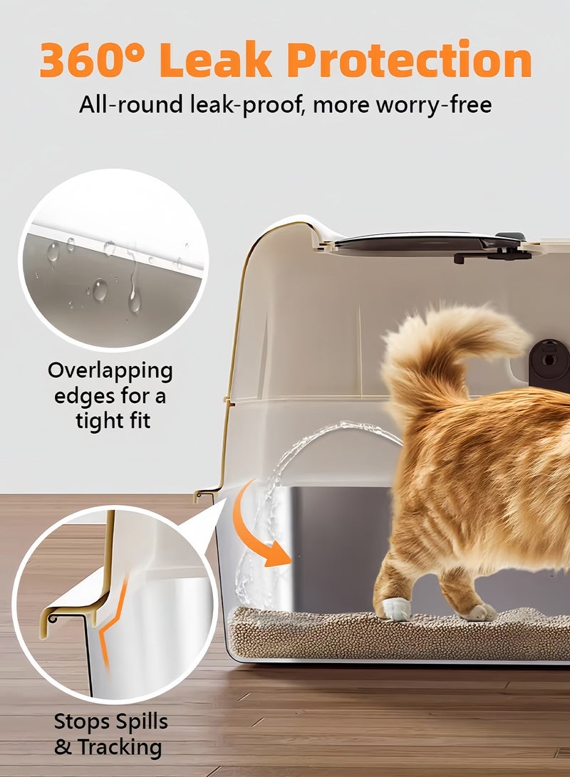 كيدل صندوق القمامة القط من الفولاذ المقاوم للصدأ مع خطوات ومسكوب عالية الجوانب صندوق القمامة القط المعدنية مع غطاء سهل التنظيف غير اللاصقة ومكافحة التسرب - Image 3